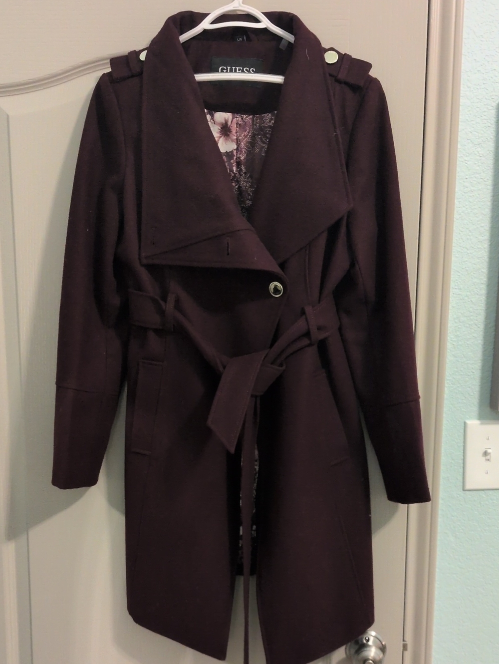 GUESS Plum Trench Coat with Self-Tie Belt
